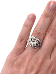 Antique Old European Cut Diamond Swirl Ring 14K White Gold