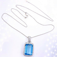 Blue Topaz and Sapphire Necklace 14K White Gold 15''-22'' Chain