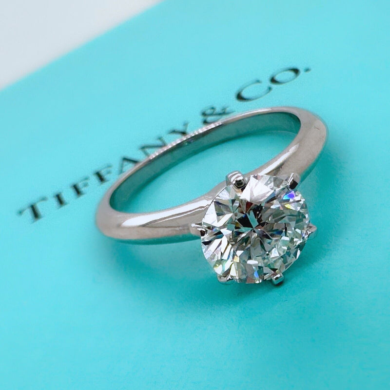 Tiffany & Co Round Diamond Solitaire 1.72 cts H VVS2 Plat Engagement Ring Papers