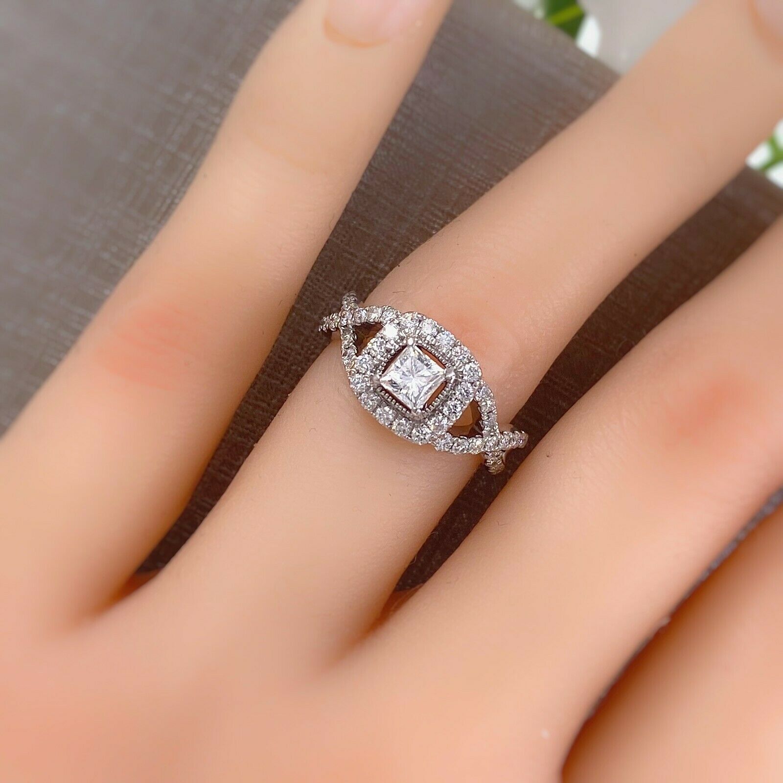 Princess Cut Black Diamond Split Halo Engagement Ring Set