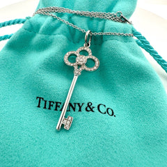 Tiffany & Co. Crown Key Diamond Pendant Necklace 18kt White Gold