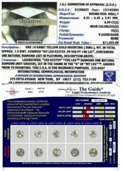 Leo Diamond Engagement Ring Round 0.99 CTS H VS2 14k Yellow Gold $11,000 Retail