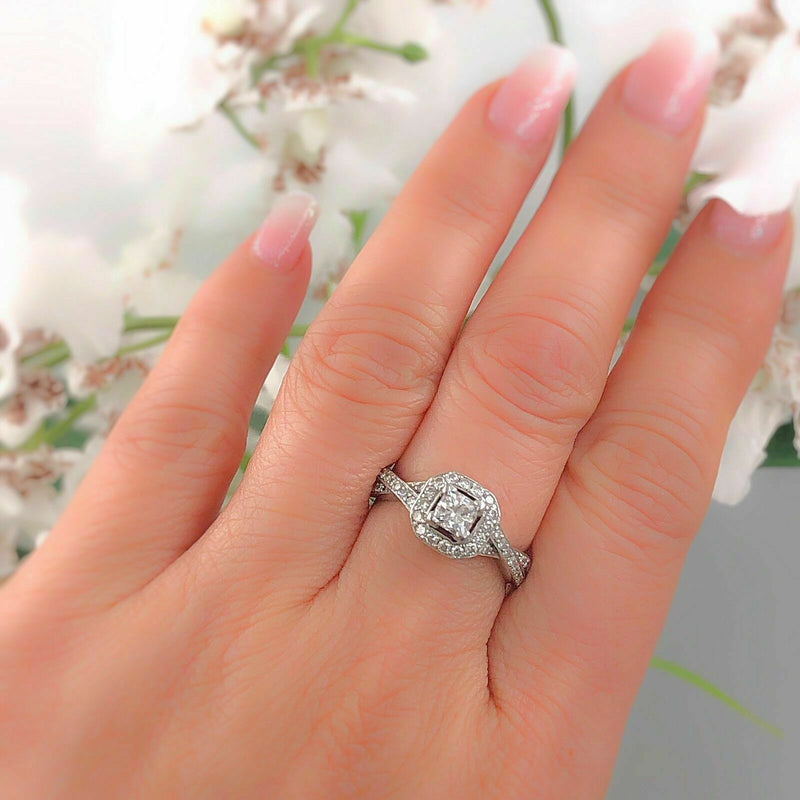 Princess Halo Twisted Diamond Engagement Ring 14k White Gold 1 tcw $6,000 Retail