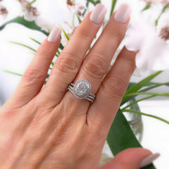 Cluster Halo Diamond Engagement Ring Wedding Set 1.28 tcw