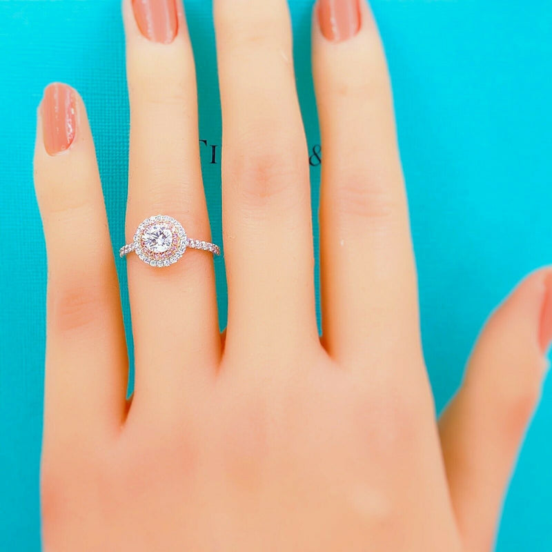 Tiffany & Co Soleste Round Diamond 0.90 tcw Pink Diamonds Double Halo Platinum