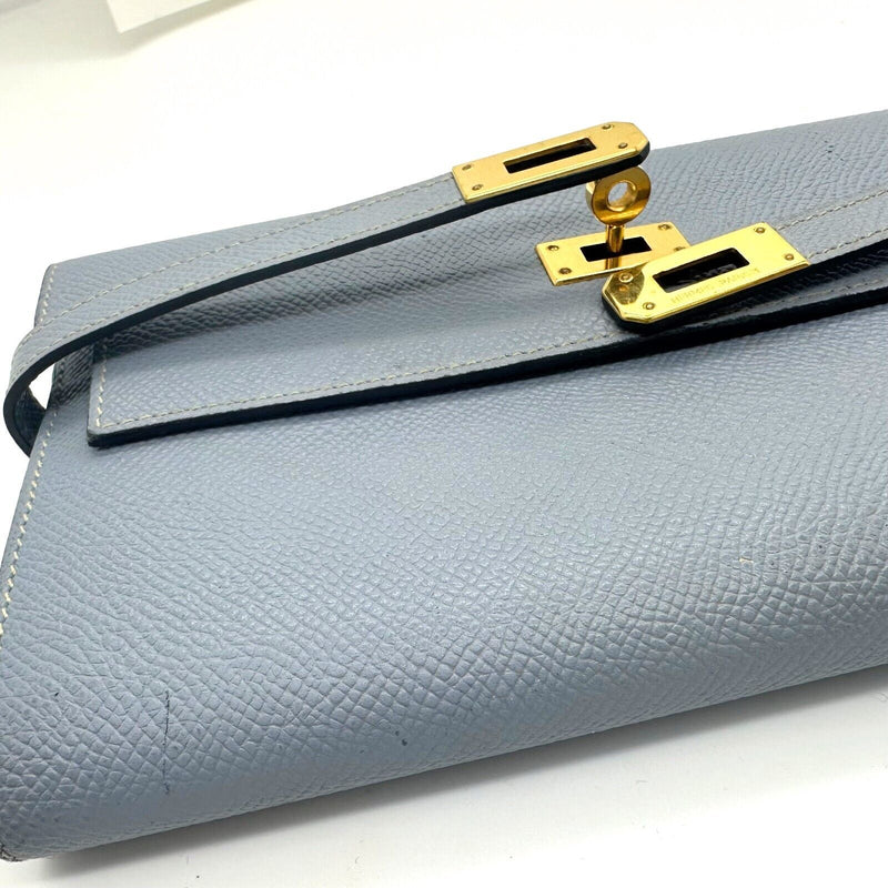 HERMES Epson Kelly Longue Wallet in Blue Lin