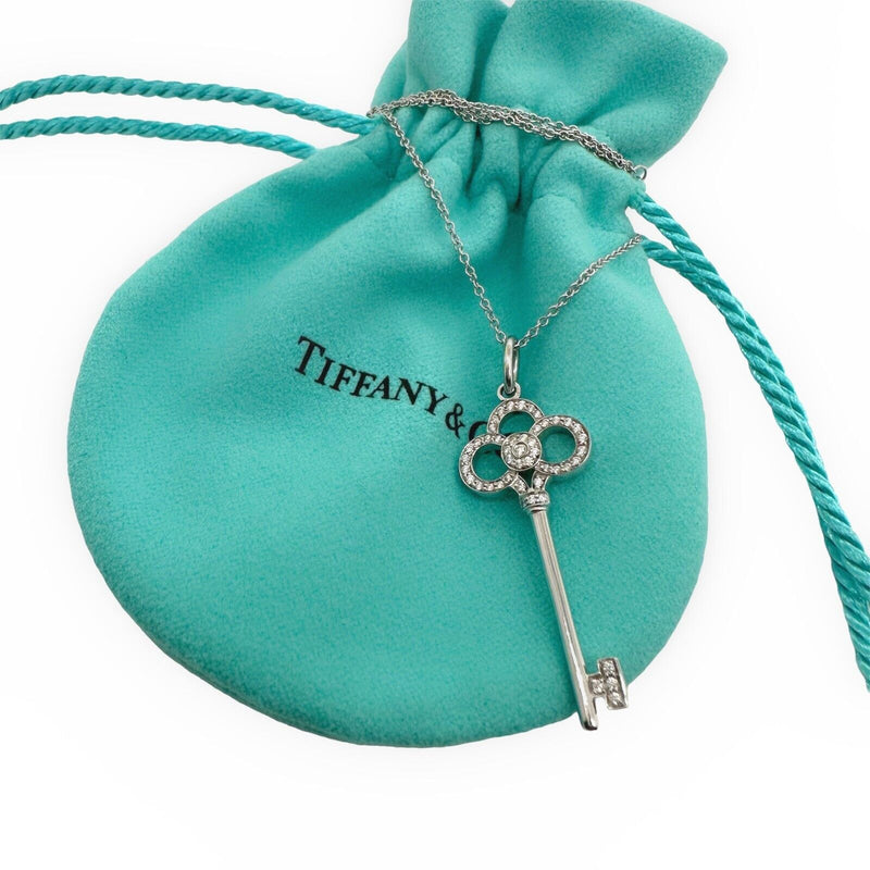 Tiffany & Co. Crown Key Diamond Pendant Necklace 18kt White Gold