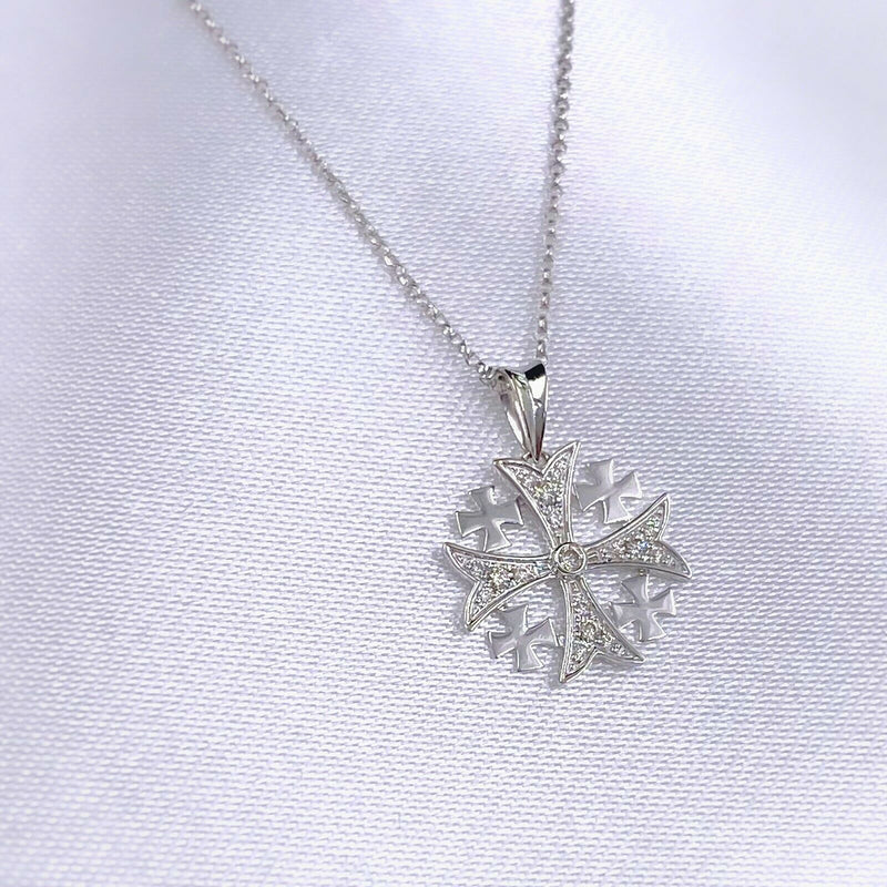 Diamond Jerusalem Cross Pendant 14K White Gold Necklace