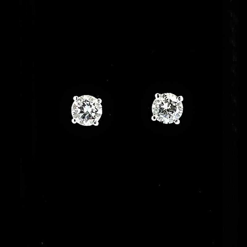 Round Brilliant Diamond Stud Earrings 0.98 tcw in 14kt White Gold GSI Report