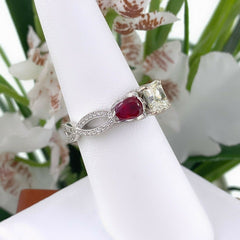 Simone & Sons 2.90 tcw Radiant Diamond & Ruby Twist Band Engagement Ring 18kt WG