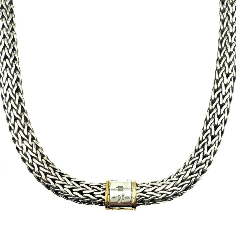 John Hardy Classic Woven Wheat Chain Necklace Sterling Silver 18kt YG 10 MM 20'