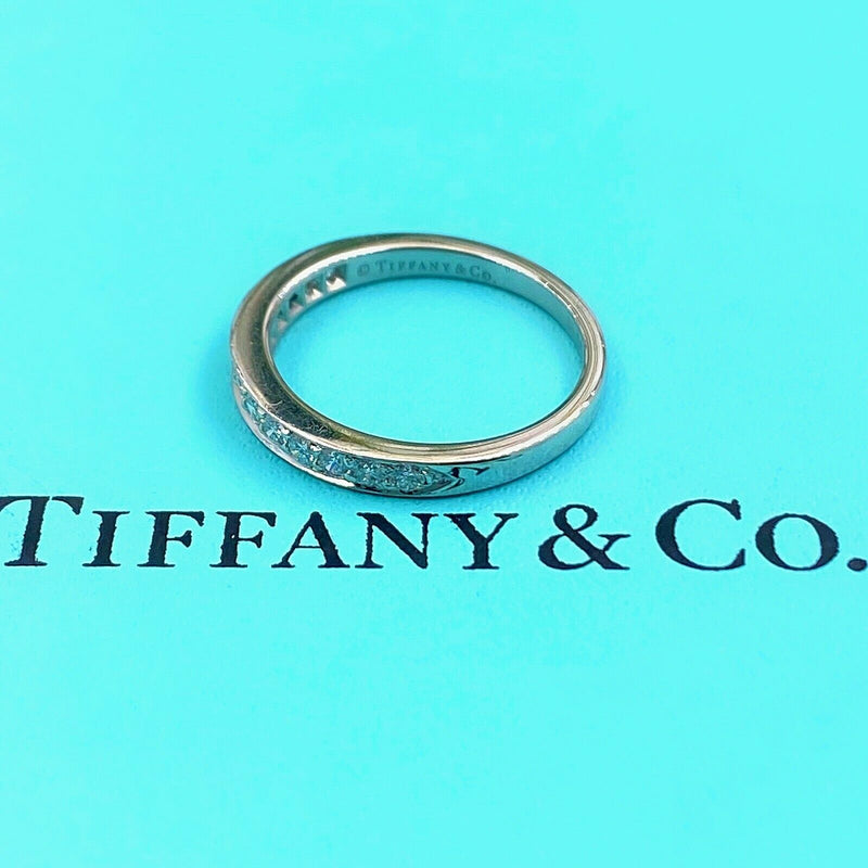 Tiffany & Co Round Diamond Bead Set Half Circle Band Ring Platinum