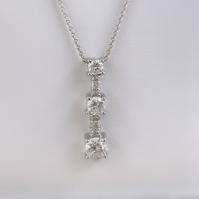 Round Diamond Past Present Future Pendant Necklace 1.00 tcw 18 kt White Gold