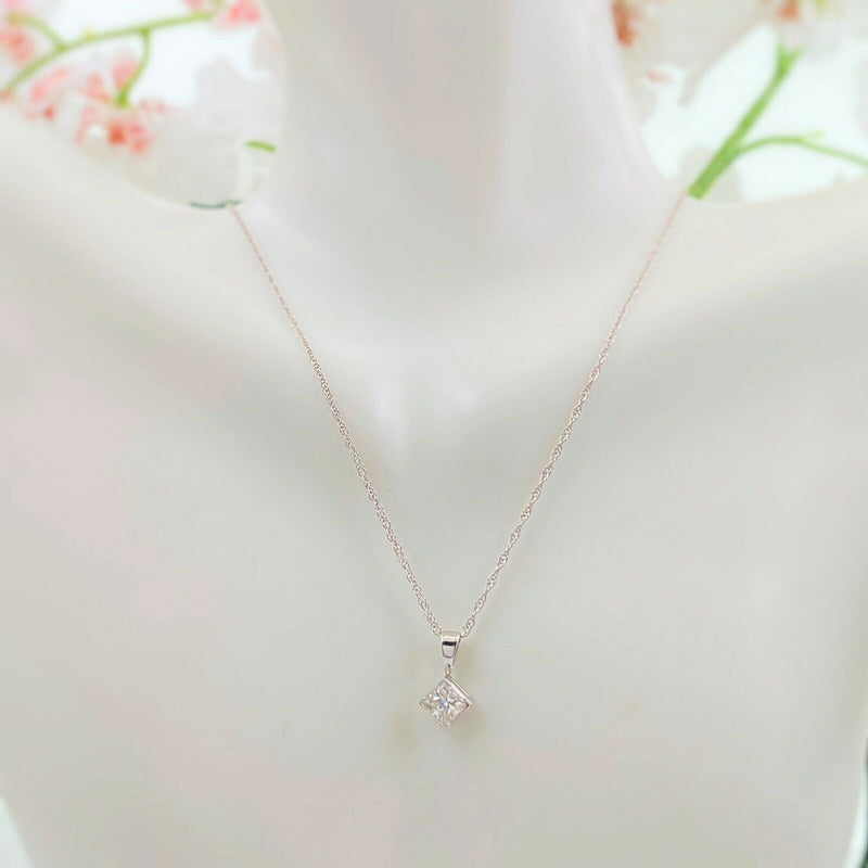 Princess Diamond Solitaire Pendant Necklace 0.56 cts H VS1 14Kt White Gold Chain