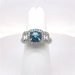 Fancy Deep Blue Enhanced Round Diamond Engagement Ring 1.86 tcw 14kt WG COA