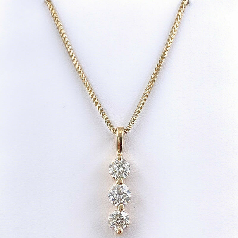 Round Diamond 3 Stone Past Present Future Necklace 1.40 tcw 14 kt Yellow Gold