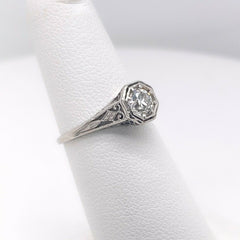 Antique Old European Cut Diamond 0.55 Carat Platinum Engagement Ring