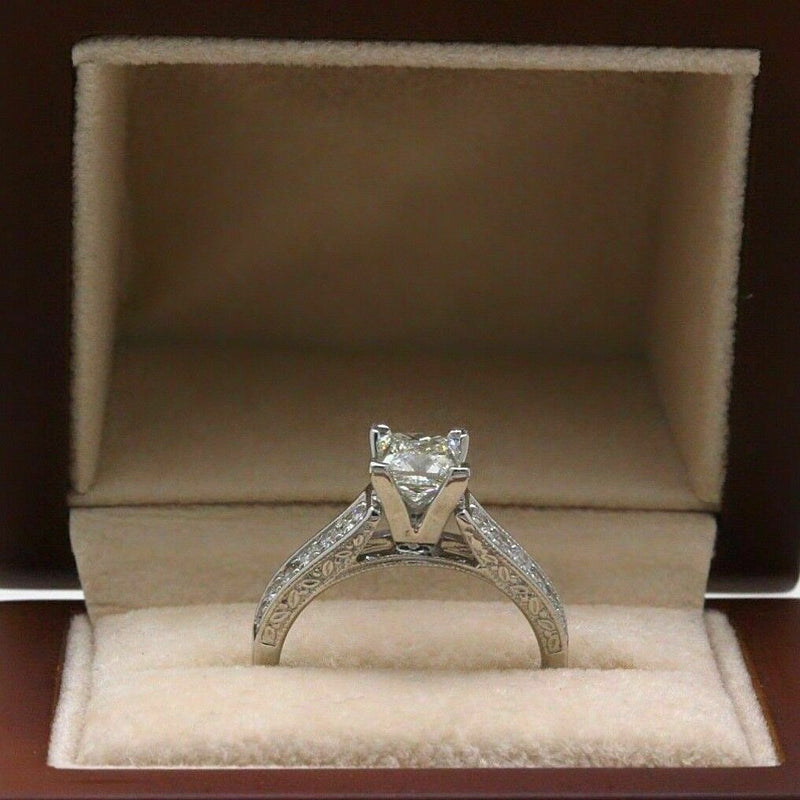 Leo Diamond Engagement Ring Princess Cut 1.48 TCW 14K White Gold $10,000 Retail